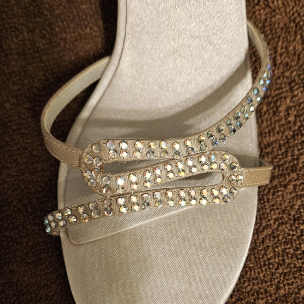 Nina light silver/gray satin embellished sandals